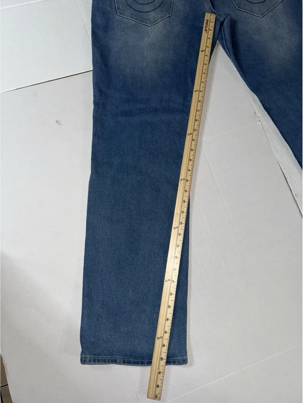 True Religion 36x34 Ricky Relaxed Straight Jeans Light Blue